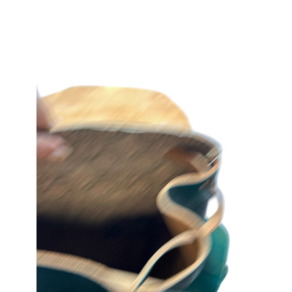 Vintage Backpack Bag Womens Teal Green Leather Rucksack Drawstring Buckle Pocket - Picture 12 of 16